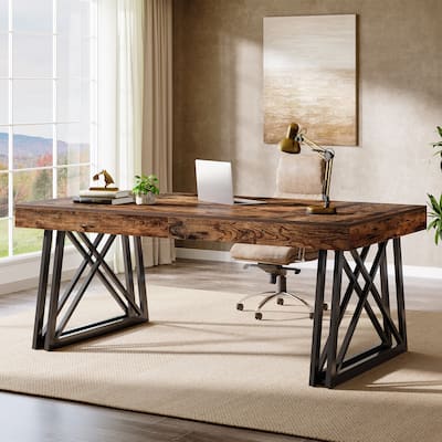63'' Executive Desk, Office Computer Desk with Sturdy X-Shaped Legs