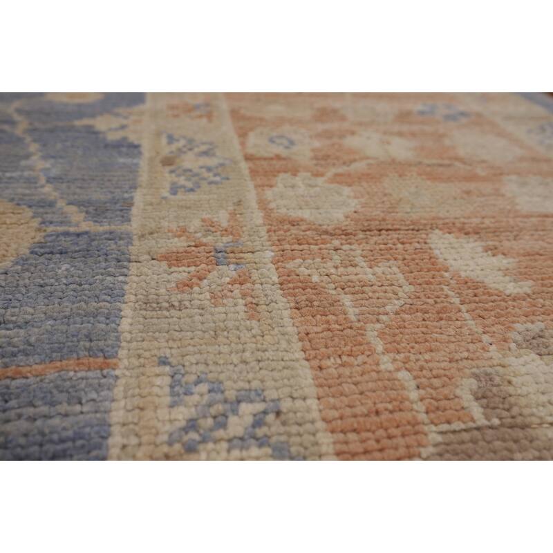Blue Oushak Vegetable Dye Turkish Area Rug Handmade Wool Carpet - 9'5"x 12'2"