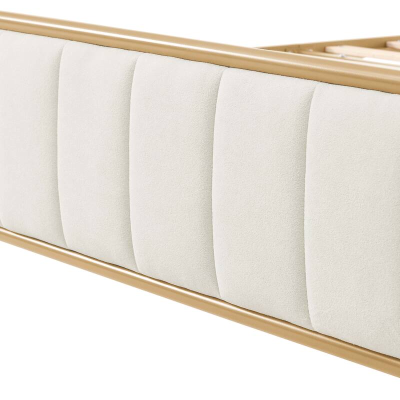 Queen Upholstered Bed Frame with Tufted Headboard, Modern Design, Neutral Tones