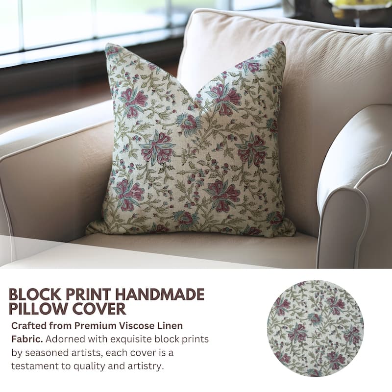 Fabdivine Soft Pillow Cover Shape Floral Block Print for Hotel Couch Spring Guest Room Blue Farmhouse, Mohini