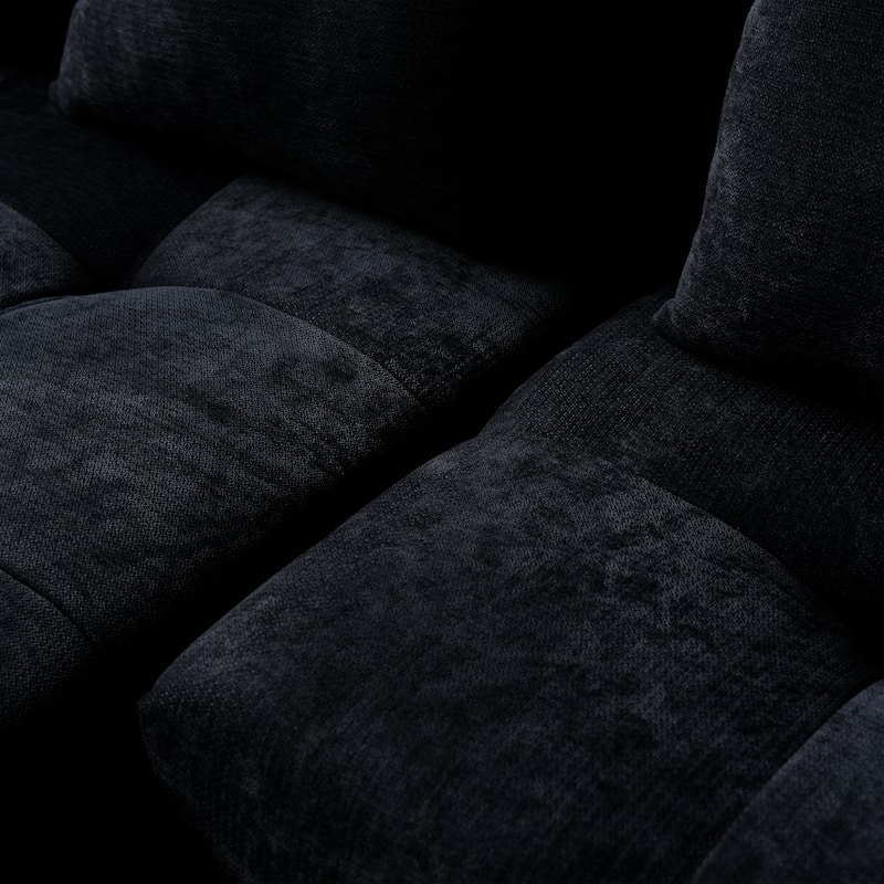 3-Seater Modular Sectional Couch with Ottoman Modern Linen Upholstered Sectional Sofa