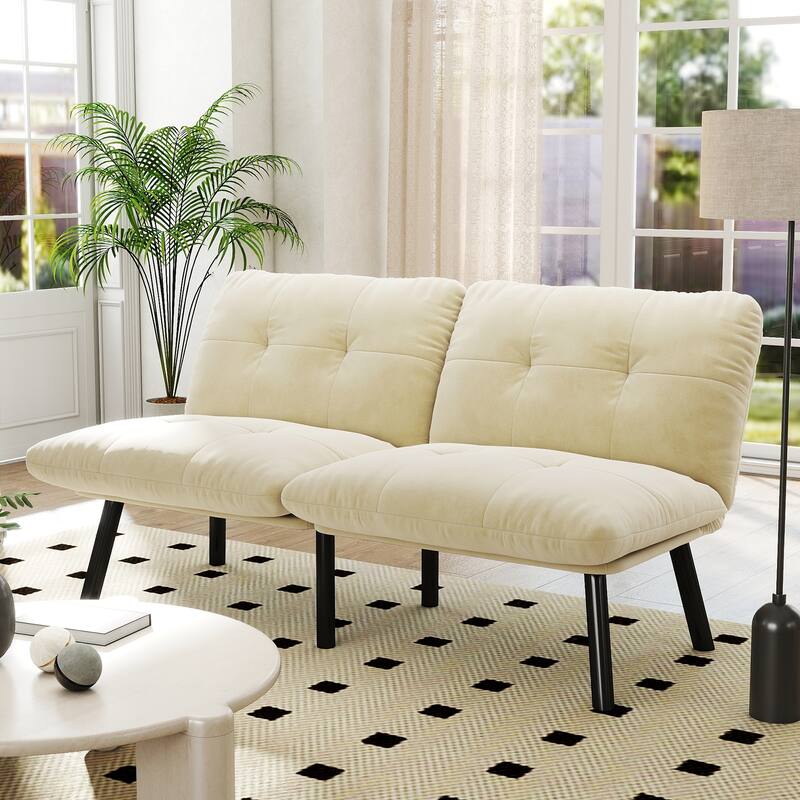 2-Seater Velvet Sleeper Sofa with Adjustable Backrest, Lounge Chair Bed with Foam Cushions, Portable Fold Out Chair Bed
