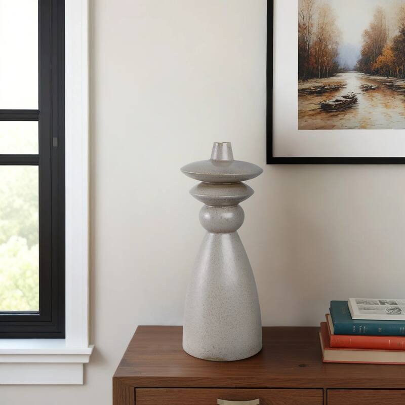 Pottery Vase Sculptural Silhouette Artesa Artisan-Inspired Design - Beige - 8.5" x 8.5" x 19.75"