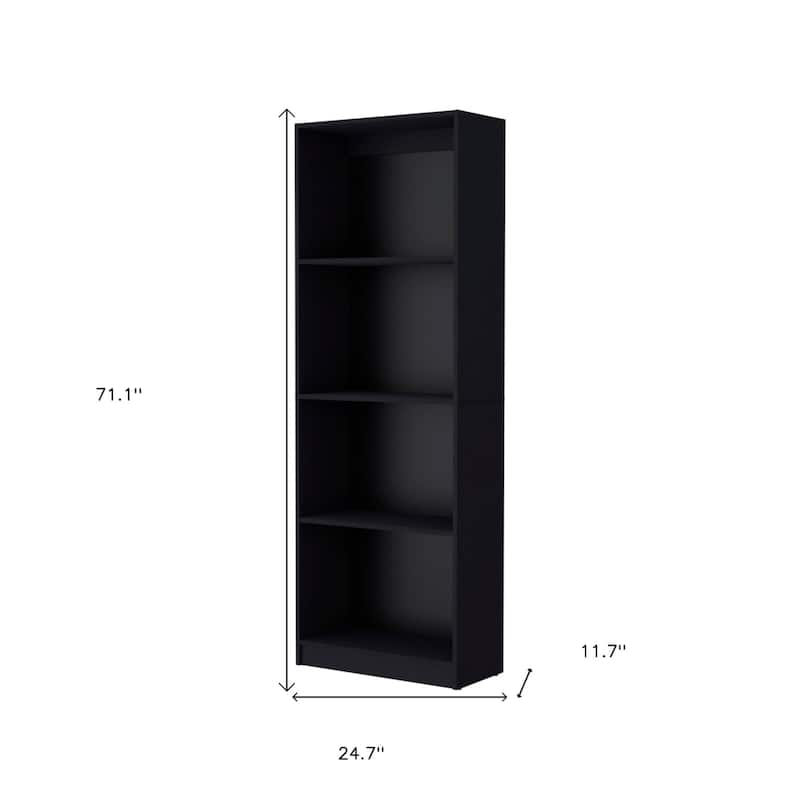 71" Black Wooden Vertical Bookcase with Strong Shelves for Living Room Office or Bedroom Use