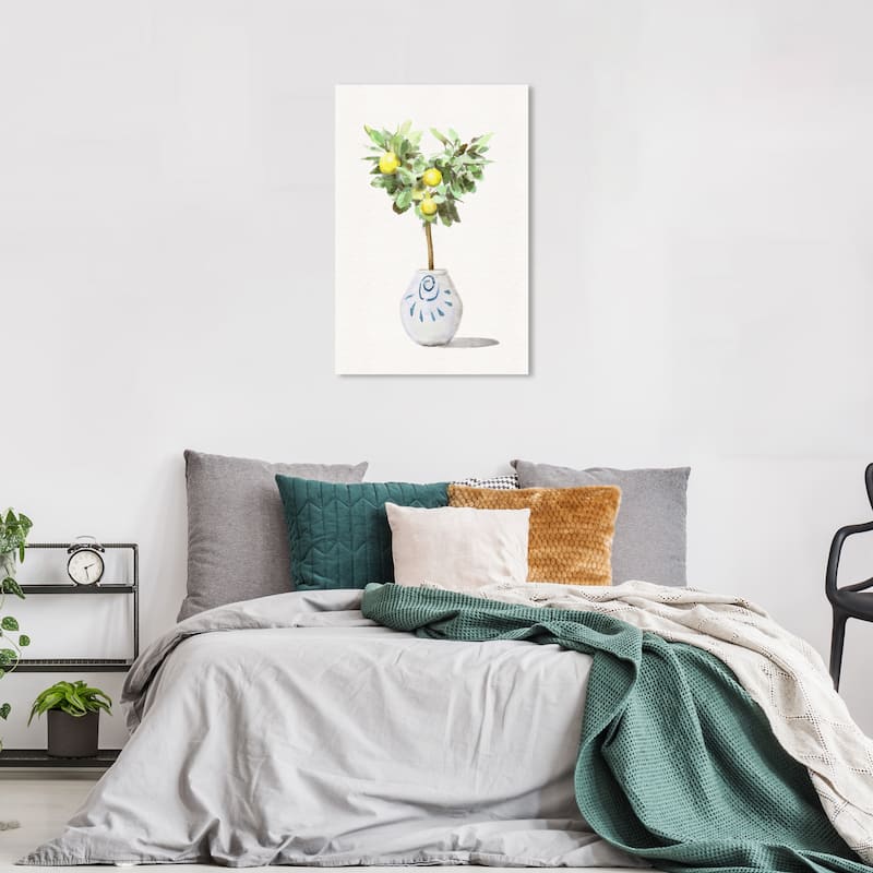 Wynwood Studio Canvas Floral and Botanical Lemon Plant Yellow and Modern & Contemporary Wall Art Canvas Print - Yellow, White - 36 x 24