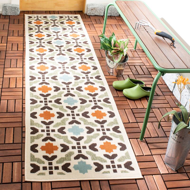 SAFAVIEH Veranda Ranu Indoor/ Outdoor Waterproof Patio Backyard Rug - 2'3" x 6'7" Runner - Cream/Terracotta
