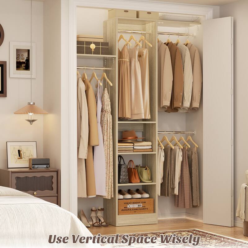 4 FT Closet Organizer with 4 Hanging Rods, Small Closet System with Storage Shelves