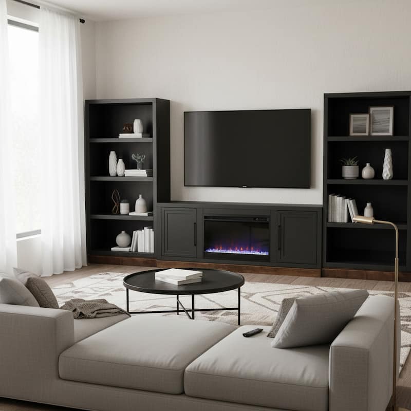 Bridgevine Home Nora 64 inch Fireplace TV Stand, for TVs up to 85 inches, Two-Tone Finish