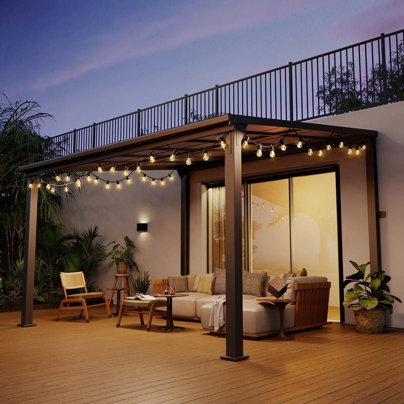 Hardtop Outdoor Gazebo Pergola Aluminum Framed with Sloping Pitched Roof for Garden, Patio, Backyard