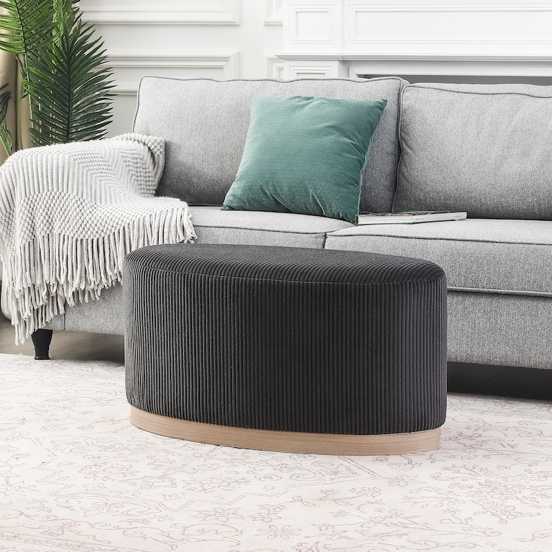 Adeco Velvet Upholstered Bench Oval Ottoman for Bed End Entryway