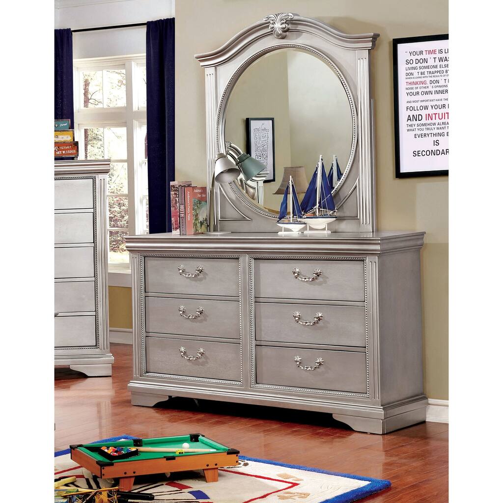 Furniture of America Balm Silver 2-piece Dresser and Mirror Set