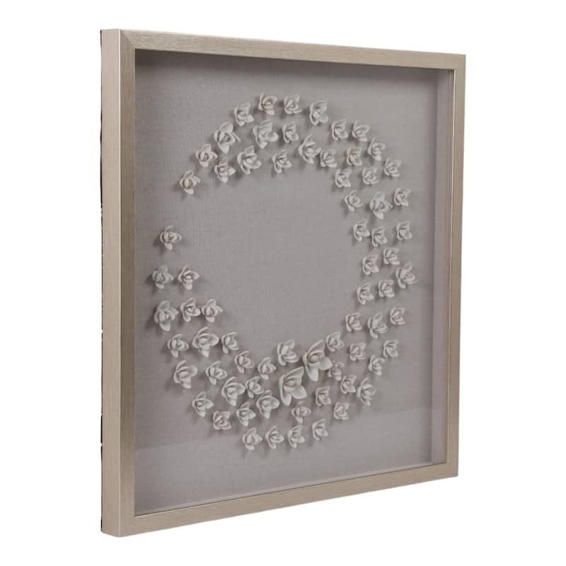 Resin Canvas Art Circular 3D Floral Framed Wall Decor - 30" Gray
