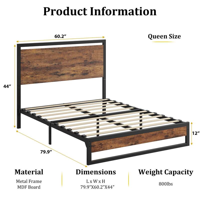 6/12 Inch Twin/Full/Queen/King Metal Platform Bed Frame