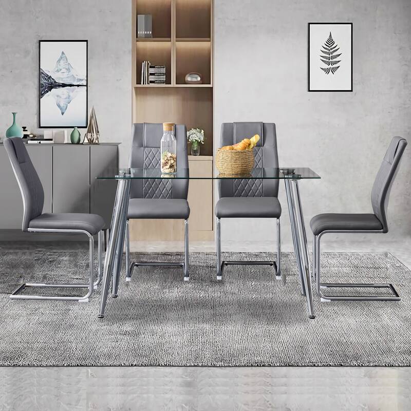 Leather Dining Chair Set of 6 Office Chair with C-Shaped Metal Legs