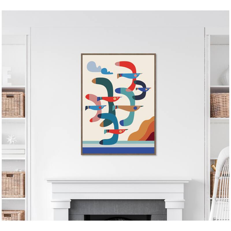 Kate and Laurel Seagulls Coastal Vibes by Rachel Lee Framed Canvas Wall Art Print