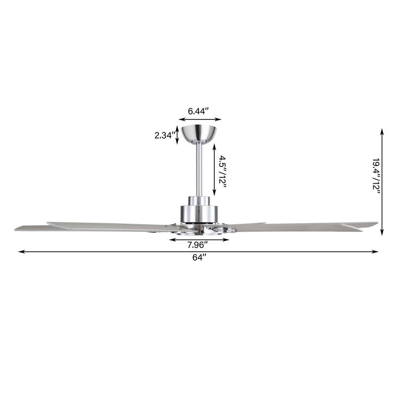 MLiAN 64 in 6 Playwood Blades Dc Motor Indoor Downrod Standard Ceiling Fan With Remote - 64''