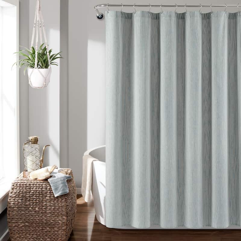 Lush Decor Farmhouse Vintage Stripe Yarn Dyed Eco-Friendly Recycled Cotton Shower Curtain - Navy