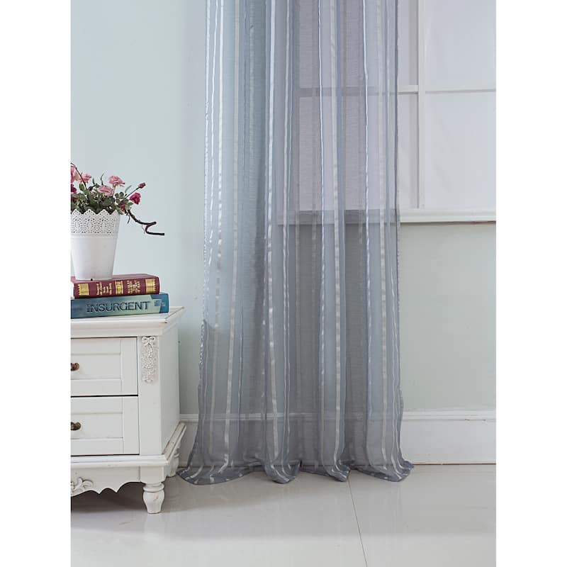 Gretchen Striped Sheer Window Curtain Rod Pocket 90 inch - 54 x 90 in.