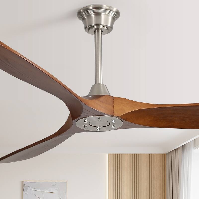 52''/60" Large Ceiling Fan without Lights, Remote Control and Reversible Motor Included, 3 Wood Blades - Brushed Nickel with Walnut Color Blades - 60 Inch