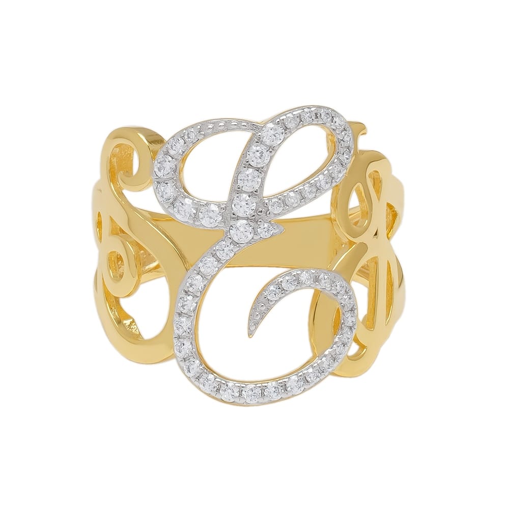 Victoria Townsend Yellow Gold over Sterling Silver and Cubic Zirconia Script Initial Ring.