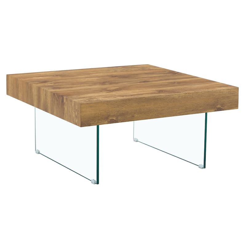 Roomfitters Square MDF Coffee Table with Tempered Glass Legs, 31.5"x31.5" Natural Style Center Table