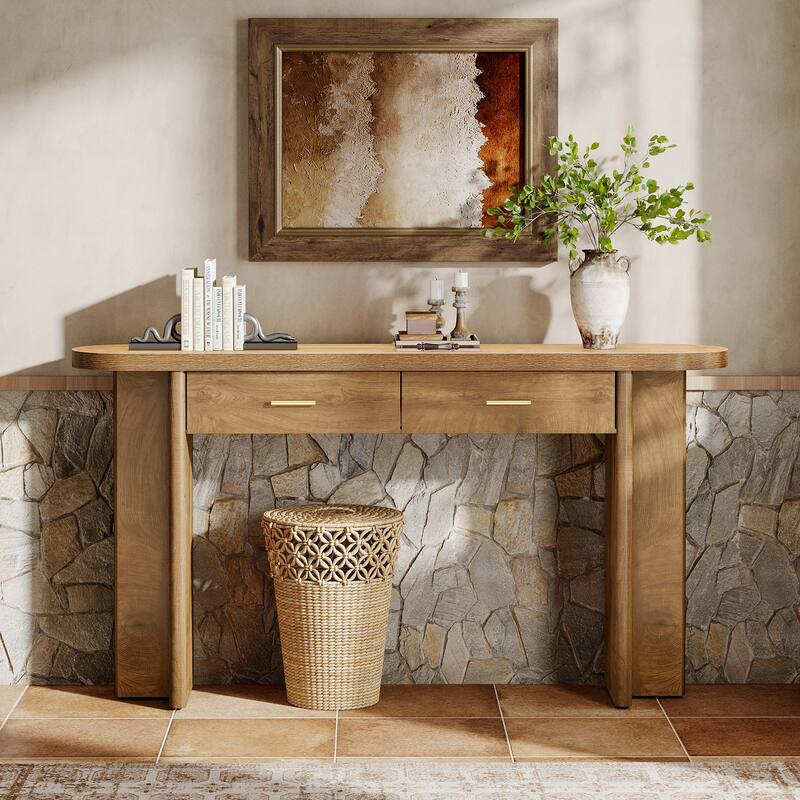 Console Table with Drawers, Entryway Storage Table, Living Room Hallway Entrance Accent Sofa Behind Table