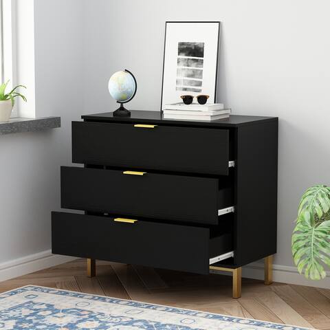 31.5"W x 29.7"H Wooden Nightstand with 3 Drawer End Table Black Chest