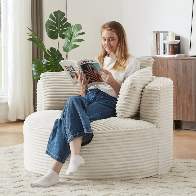 Compressible Corduroy Round Chair with Cushioned Backrest - Modern Comfort Seating for Living Room,Office,Apartment(no swivel)