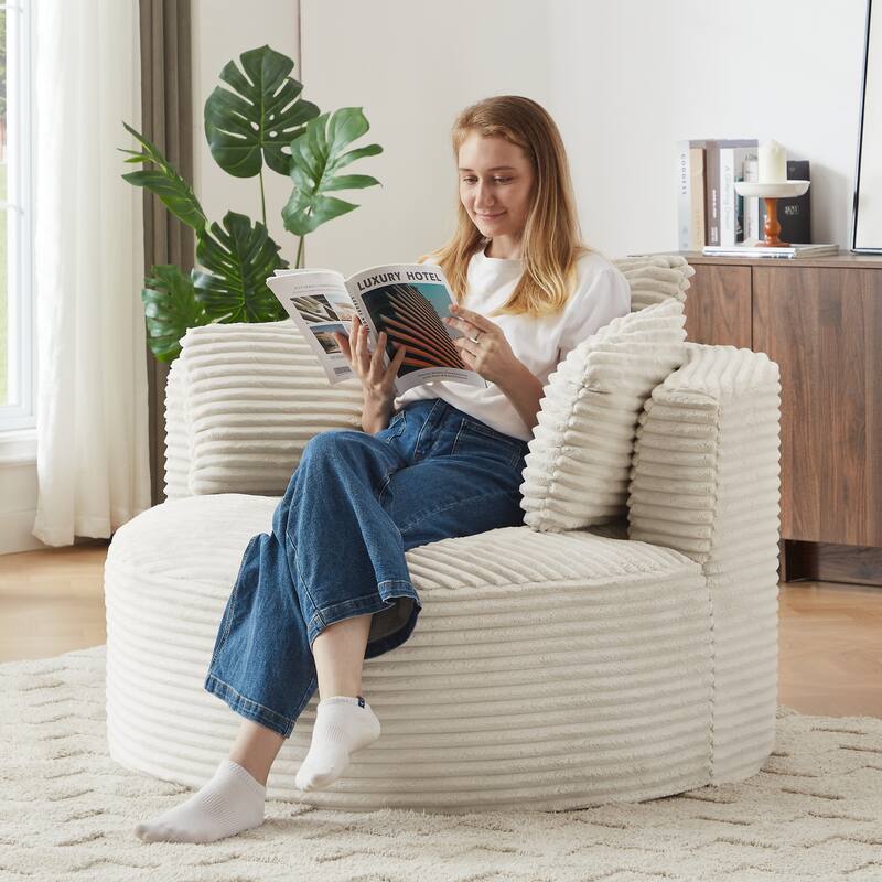 Deep Seat Barrel Chair Corduroy Single Sofa Armchair Round Accent Chair