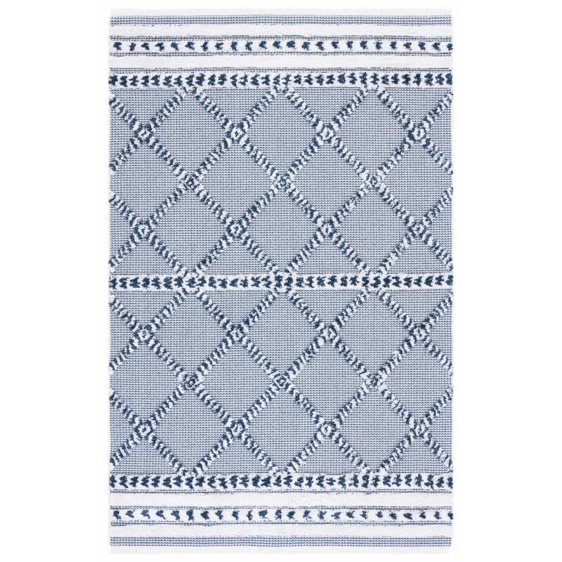 SAFAVIEH Augustine Saori Rustic Trellis Fringe Rug - 6'4" Square - Navy/Ivory