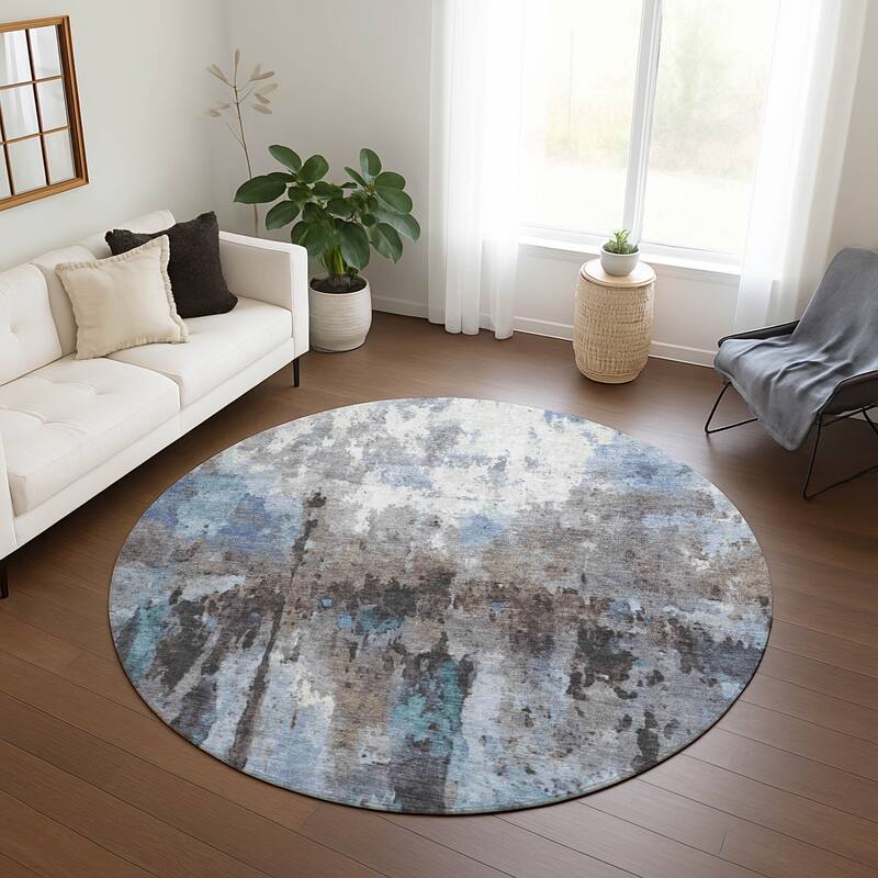 Machine Washable Indoor/ Outdoor Abstract Modern Chantille Rug