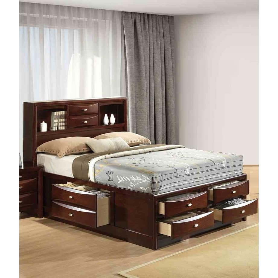 Transitional Dark Cherry Finish 1pc Storage Bed 1pc Solid Wood
