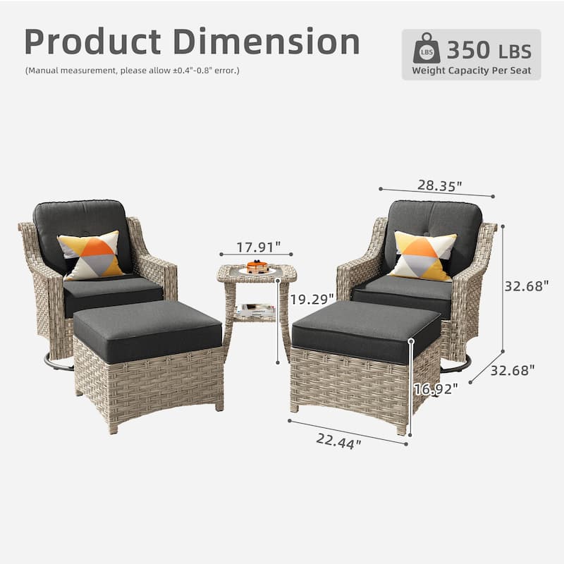 OVIOS 5 Pieces Outdoor Wicker Curved Swivel Chair Set With Ottoman