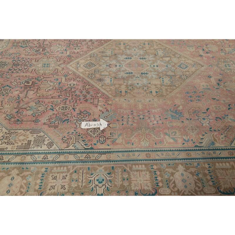Pink Geometric Tabriz Persian Vintage Area Rug Handmade Wool Carpet - 8'0"x 11'5"