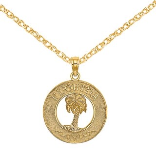 Details about   14K Yellow Gold Bermuda Under Palm Tree In Round Frame Charm Pendant MSRP $278