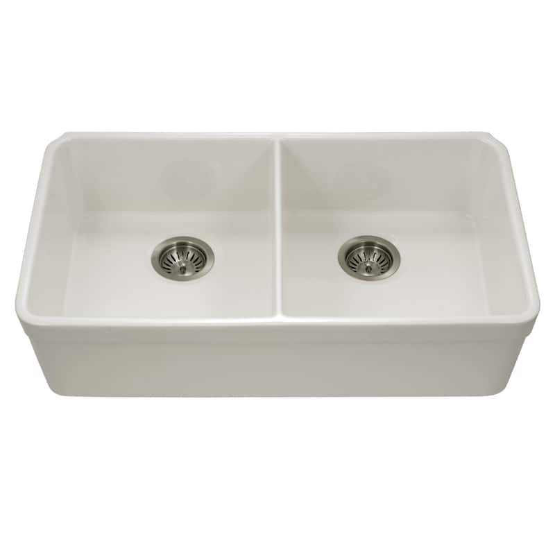 Houzer Platus 32-3/16" Undermount Double Basin Fireclay Kitchen Sink - Biscuit