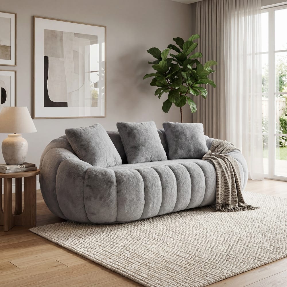 GDFStudio - Floral-Shaped 75.49" Faux Fur Loveseat Sofa with High-Density Foam