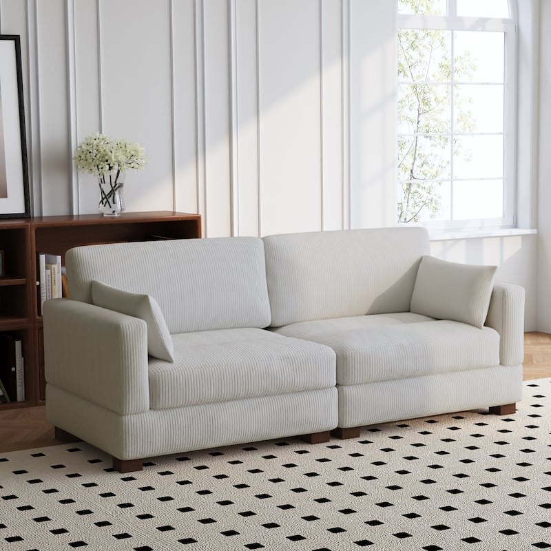 84.5″W Modern Corduroy Couch Modular Sofa - Single Sofa - Sea Salt Grey