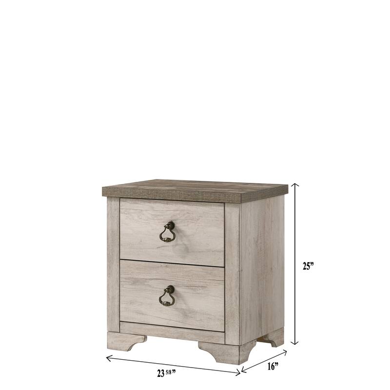 Distressed Driftwood Finish Nightstand with Weathered Brown Top and Ring Pull Hardware