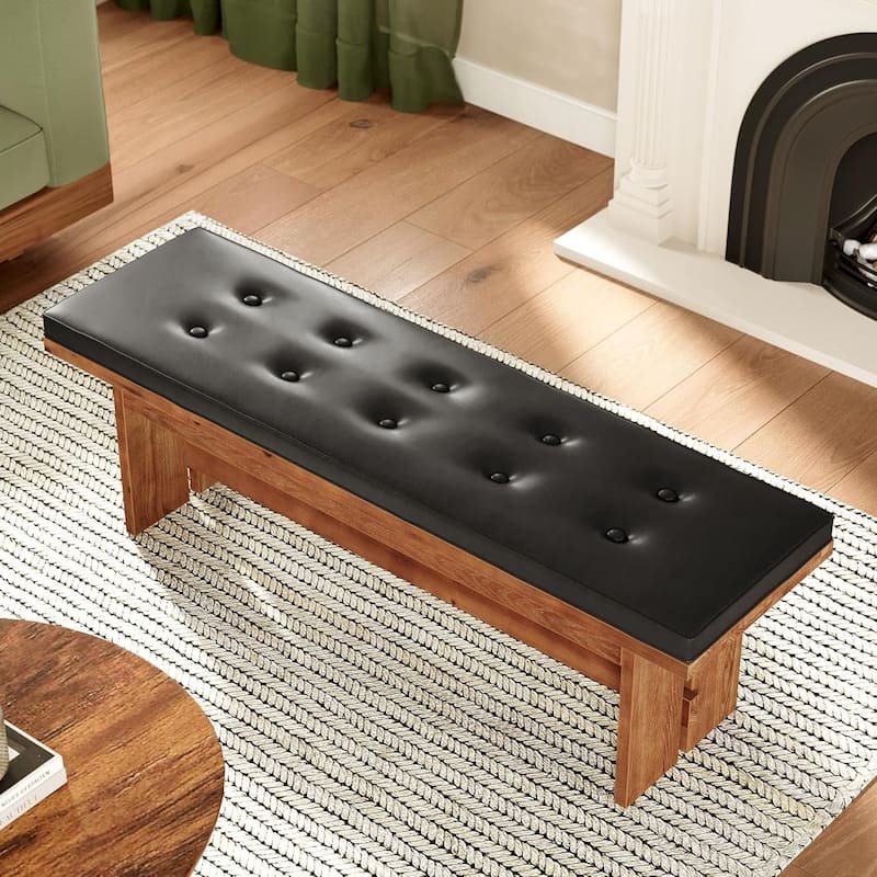 55 Inches Solid Wood Bench with Cushion for Bedroom