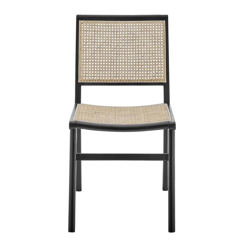 HomeRoots Natural and Black Solid Wood and Cane Partially Open Back Dining Side Chair - 18.00 in. x 35.00 in. x 23.50 in.