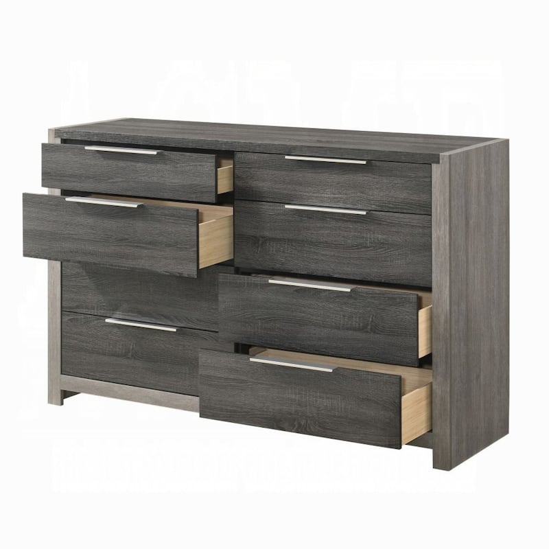 Joho Wide Dresser, 8 Storage Drawers with Metal Handles, Gray Wood