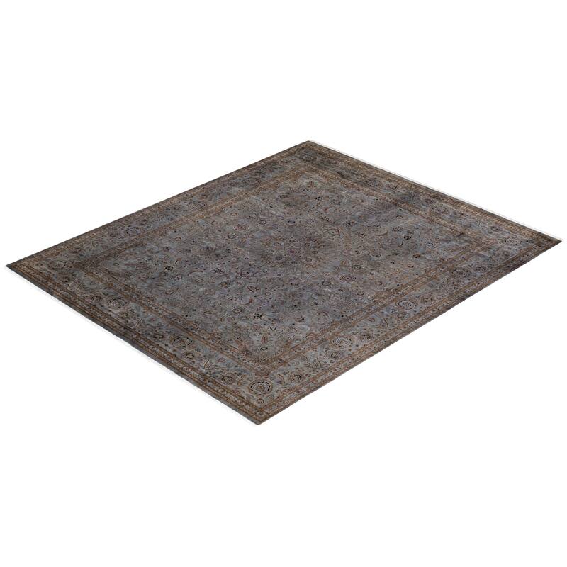 Overton Hand Knotted Wool Vintage Inspired Modern Contemporary Overdyed Gray Area Rug - 8' 2" x 9' 9"