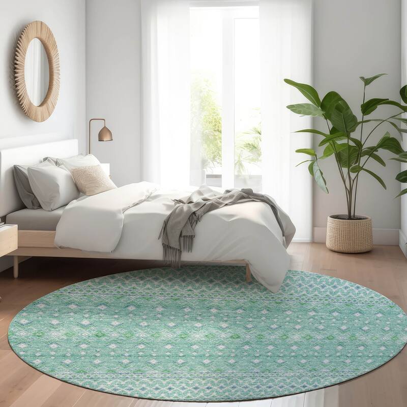 Machine Washable Indoor/ Outdoor Chantille Morrocan Boho Rug - Aqua - 8' x 8'