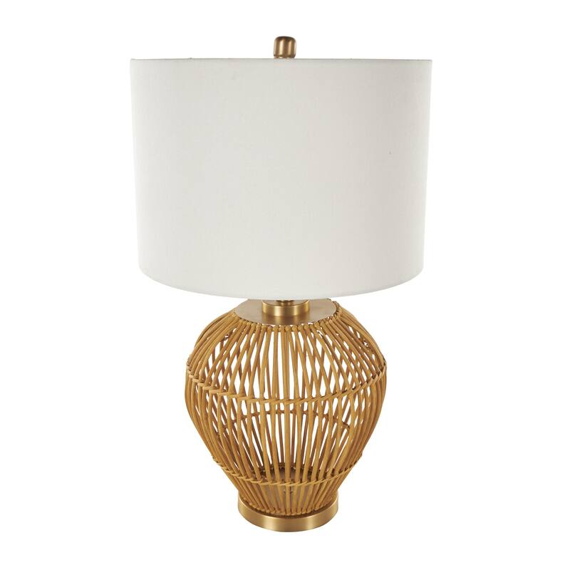 Rattan Handmade Woven Open Frame Room Table Lamp with Gold Accents - Brown - Roche River Decor