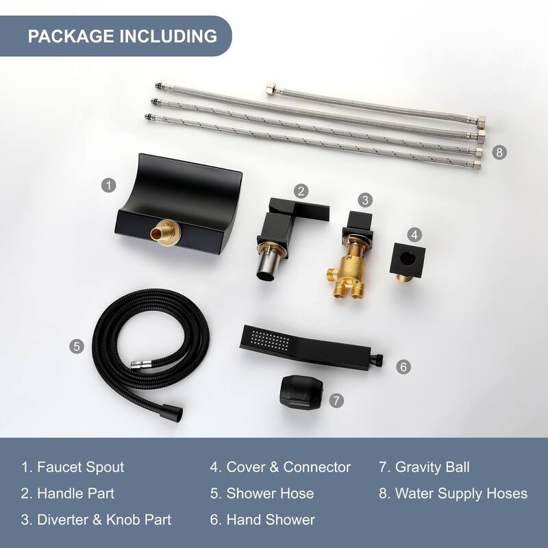 Deck Mounted Four Holes Tub Faucet Waterfall Modern Bath Tub Faucet with Handheld Shower Tub Fillers with Pressure Balance Valve