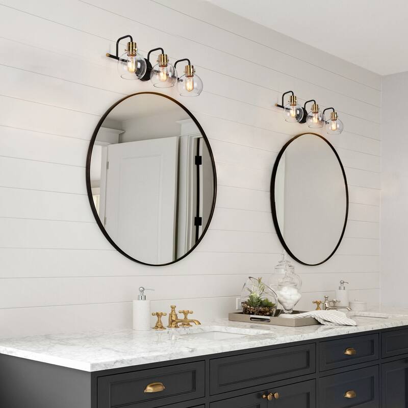 Modern 3-Light Bathroom Black Vanity Lights Globe Glass Wall Sconces - 23" L x 8" W x 8" H