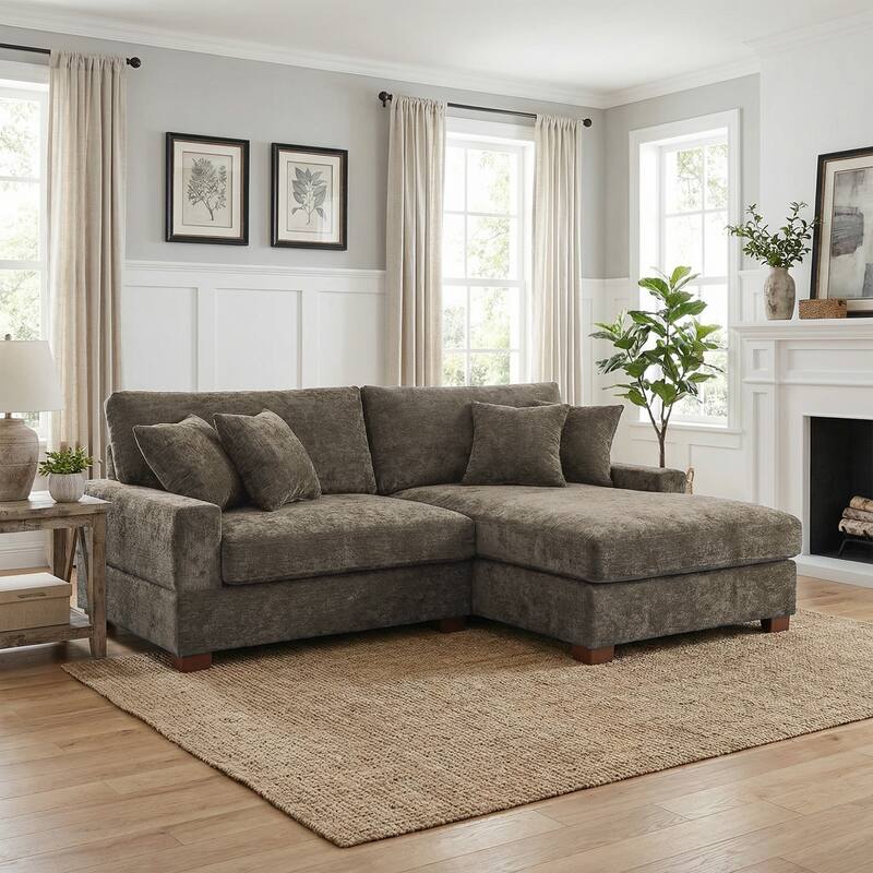 2 Set Chenille Upholstered Modular Sectional Sofa Chaise with Pillows