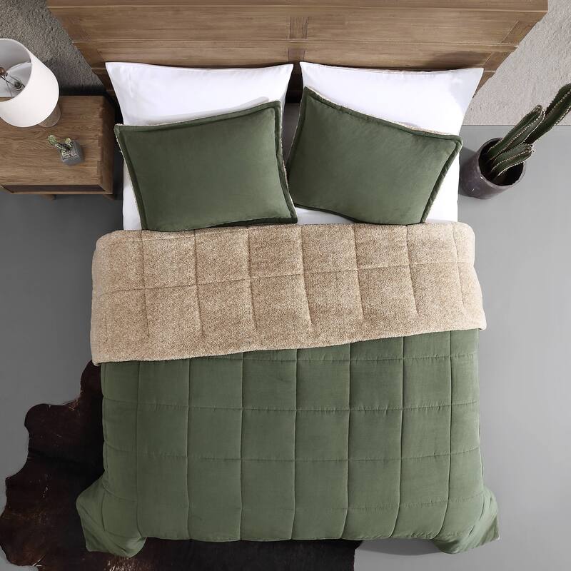 Wrangler Legendary Solid Microsuede/Sherpa Reversible Comforter Set