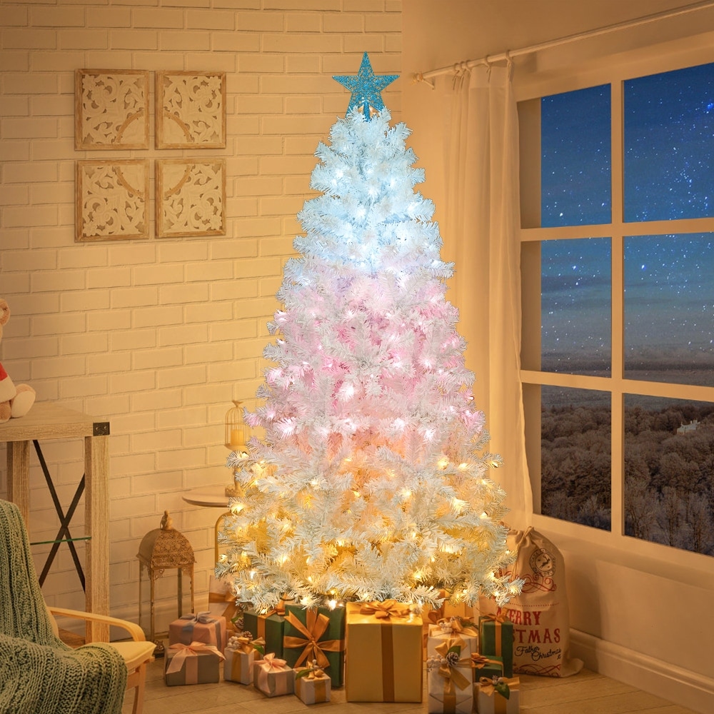 6ft Artificial Christmas Tree with Tri-Color LED Lights - N/A